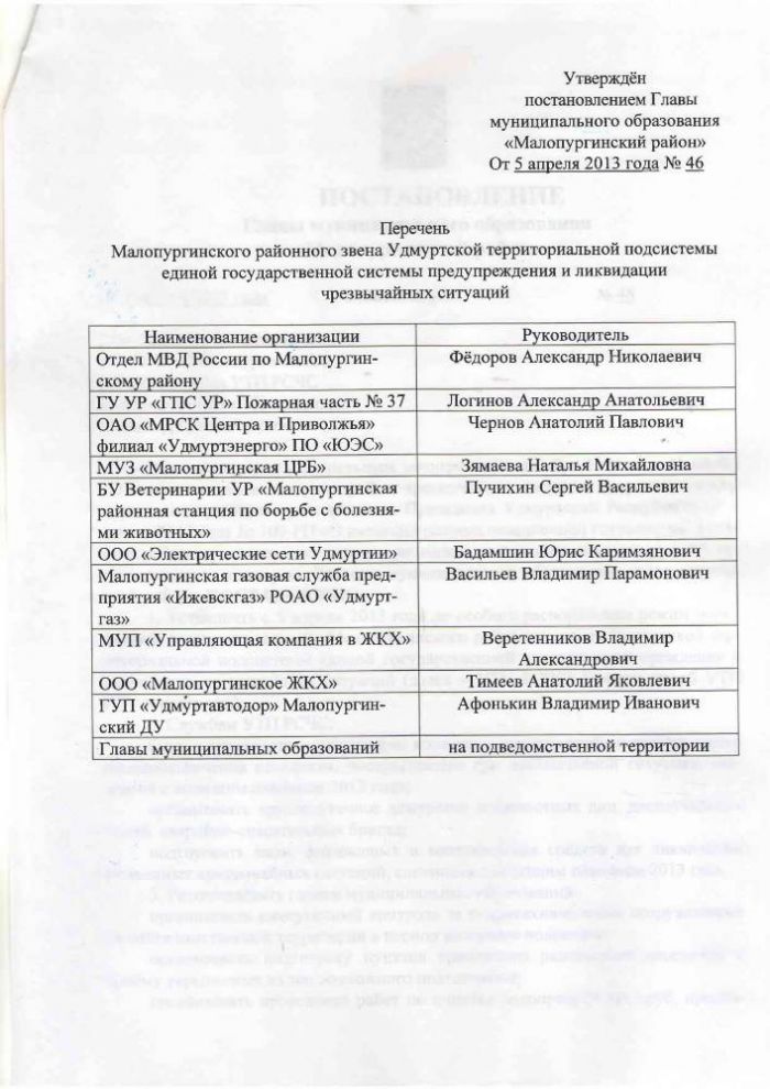 «О введении режима повышенной готовности Малопуригнского районного звена УТП РСЧС в муниципальном образовании «Малопургинский район».