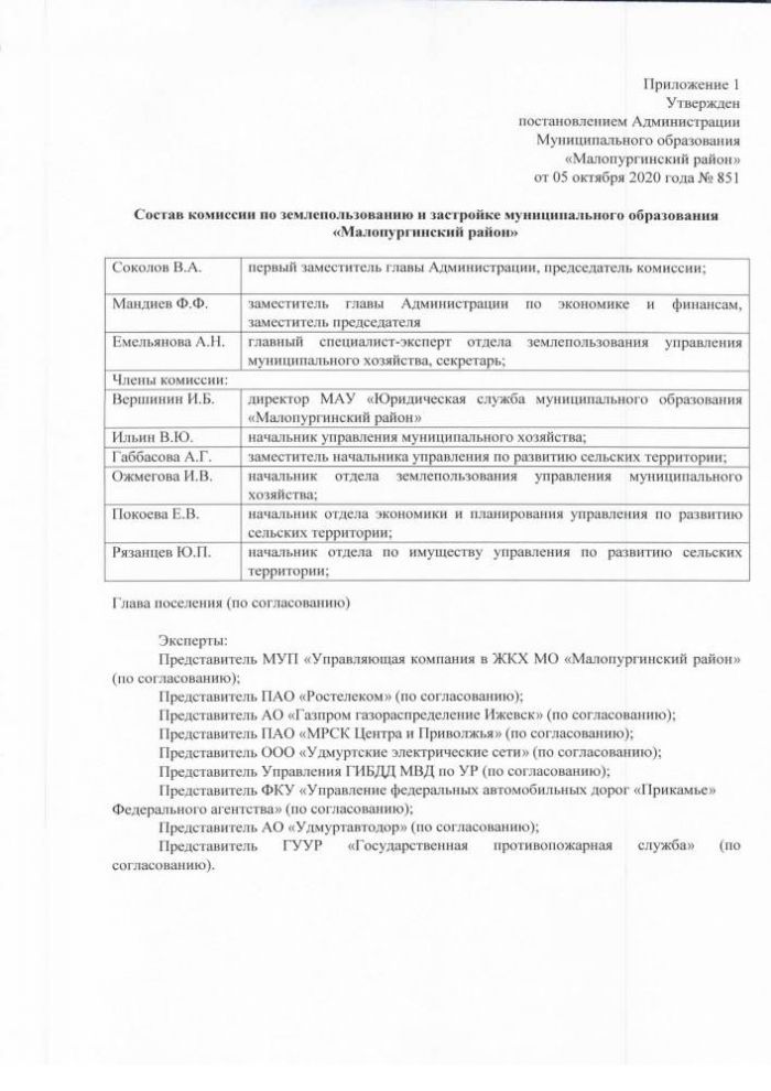 Об утверждении Положения и состава комиссии по землепользованию и застройке муниципального образования «Малопургинский район»