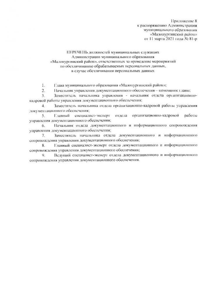 О работе с персональными данными в Администрации муниципального образования "Малопургинский район"