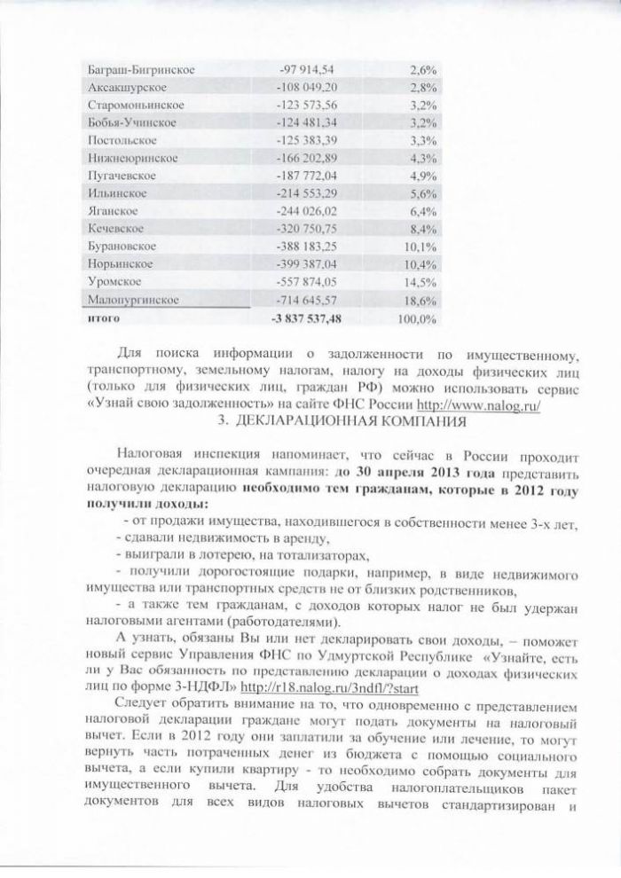 Об итогах администрирования налоговых платежей в 2012 году по Малопургинскому району).