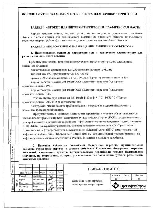 Об утверждении проекта планировки и проекта межевания территории по объекту: «Подключение объекта нефтедобычи ООО «Кунгурская нефтяная компания» к магистральному нефтепроводу «Киенгоп-Набережные Челны» на НПС «Малая Пурга»