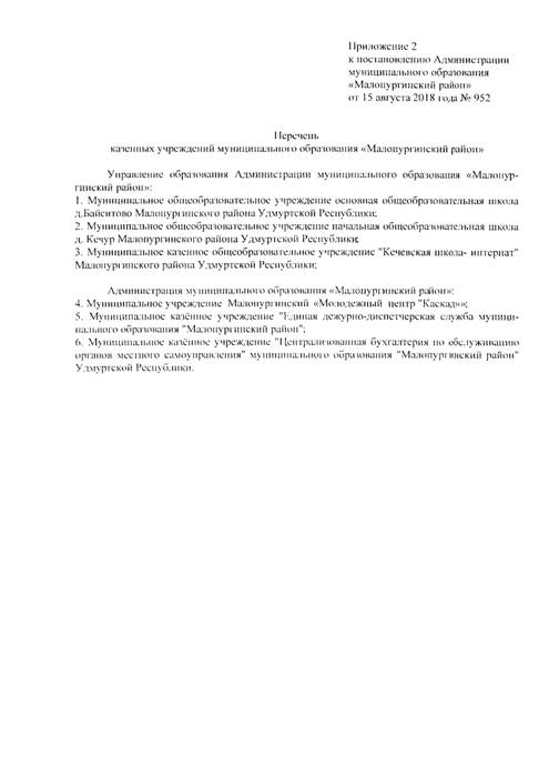 Об утверждении перечня бюджетных, казенных учреждений МО "Малопургинский район"