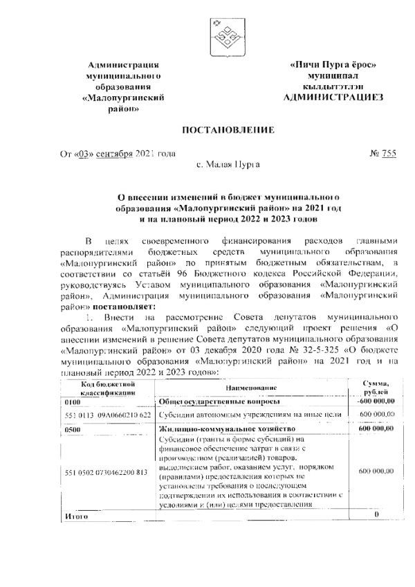 Постановление от 03.09.2021 №755